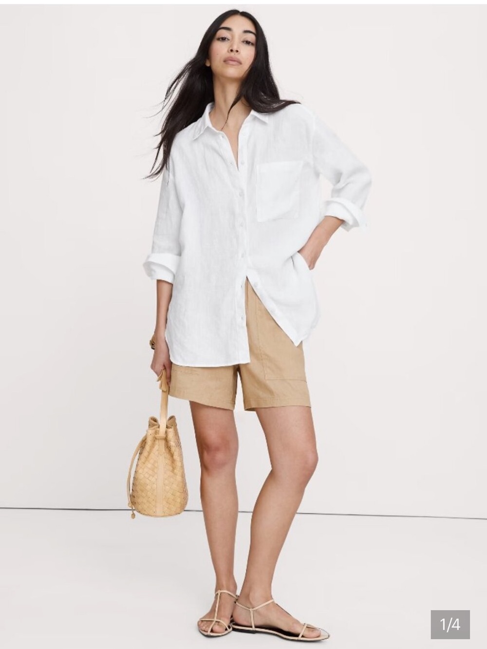 Banana Republic White Button-Down Oversized Linen Shirt, Size XS